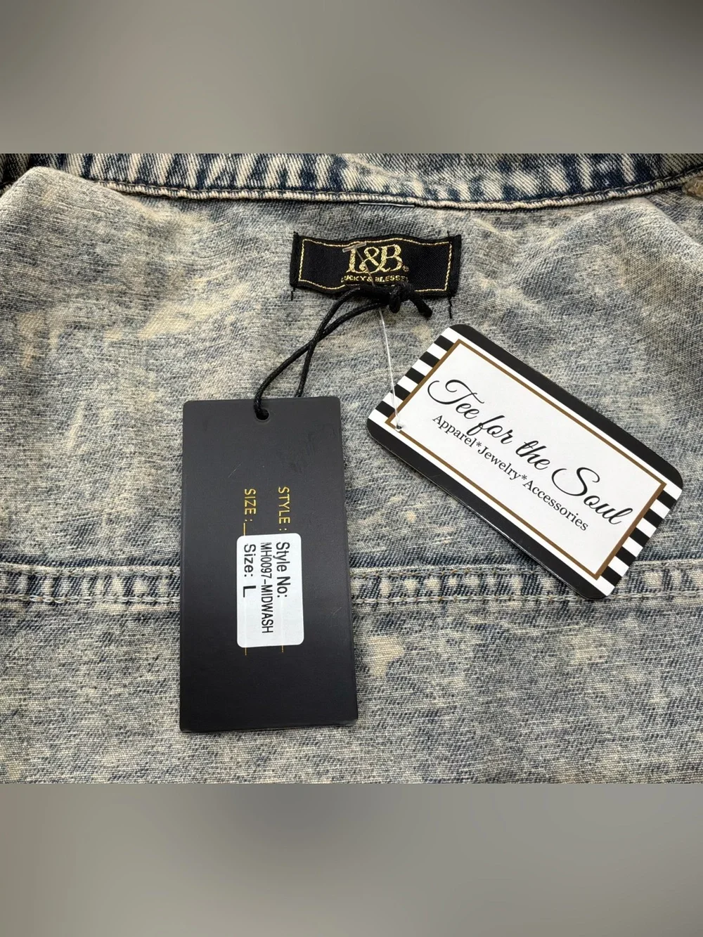 I&B Icky & Blessed Denim Jacket Womens L Acid Wash Distressed Oversized Frayed